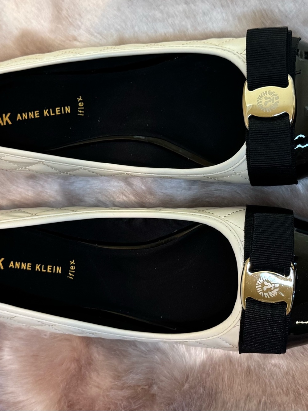 Anne Klein Two-Tone White and Black Bow Cap-Toe Ballet Flats - Picture 4 of 5